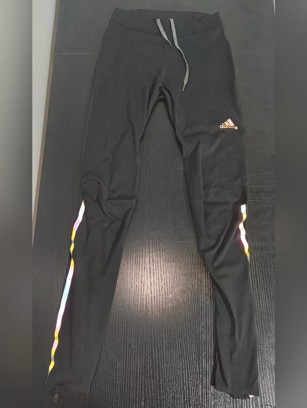 adidas Kids Black Leggings with Iridescent Rainbow Side Stripe